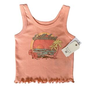 Billabong Scenic Tank Girls Size XS Apricot Blush Beach Scene Cotton NWT